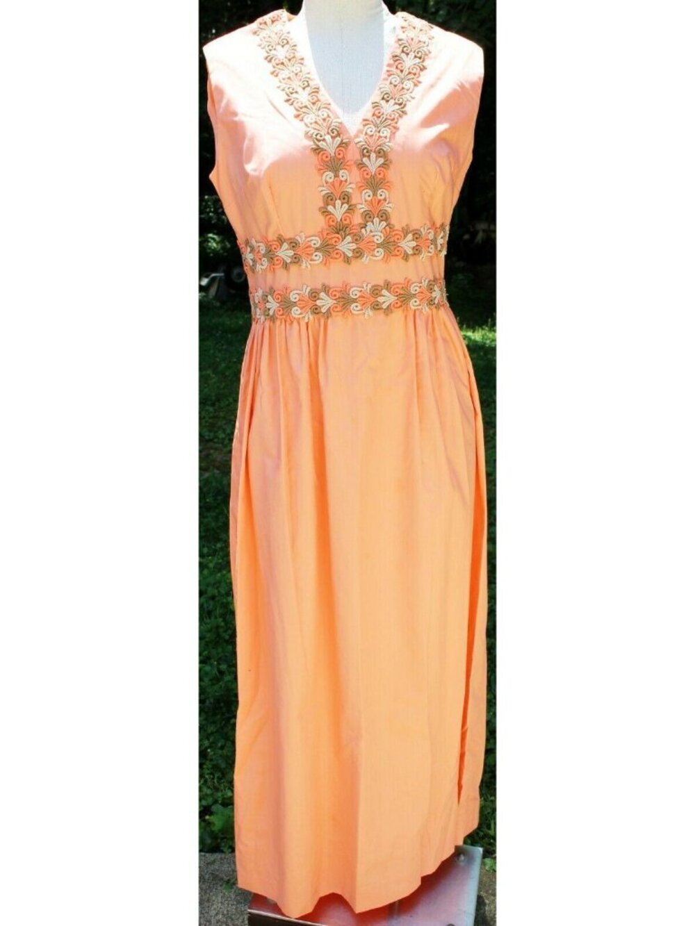 Vtg 1960s Coral Summer Dress Womens sz 12 Party Beach Lake Sheath Maxi Long - Picture 3 of 8